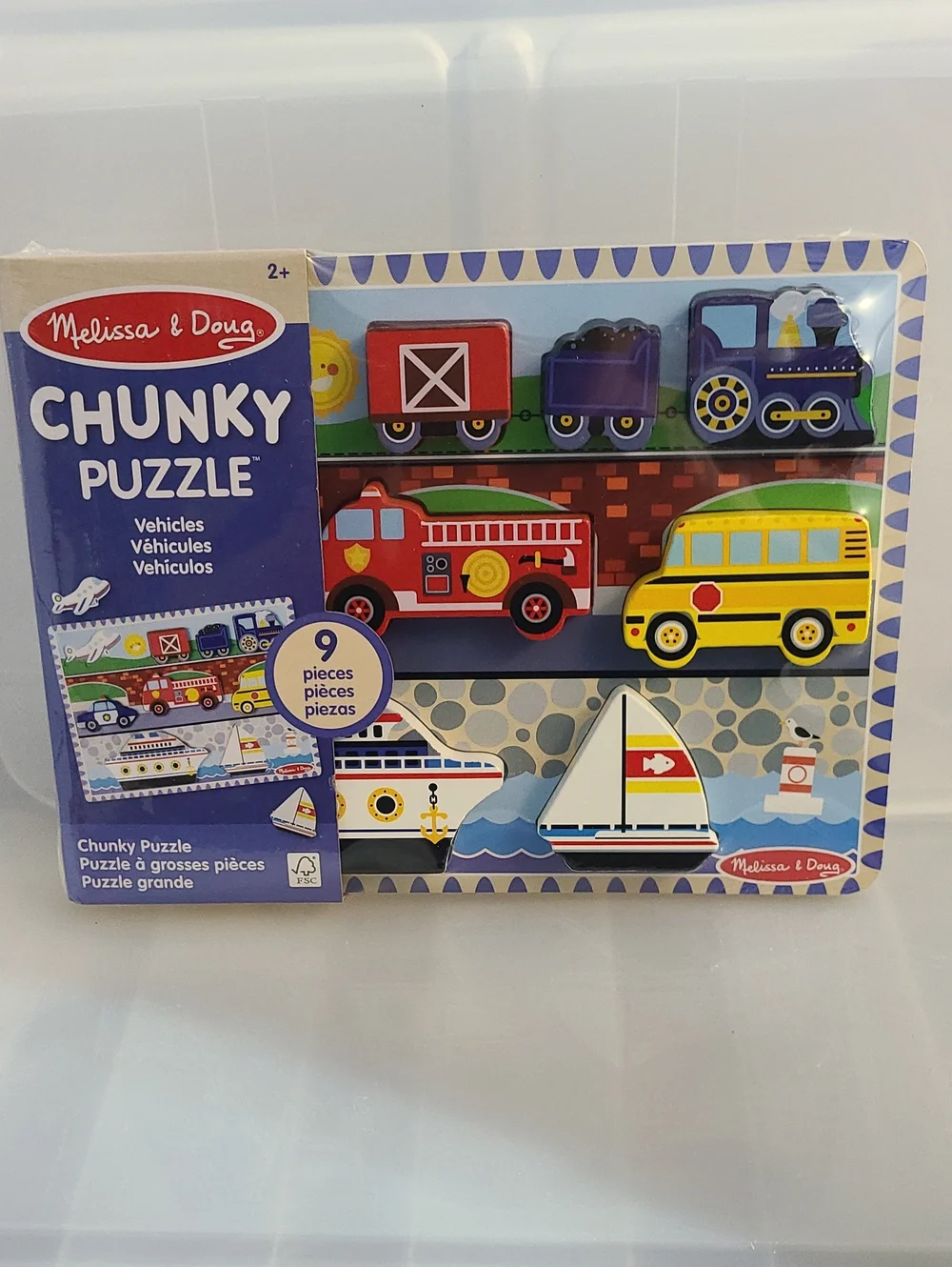 MELISSA & DOUG VEHICLES WOODEN CHUNKY PUZZLE-9 PIECE PUZZLE WITH TRAY- NEW